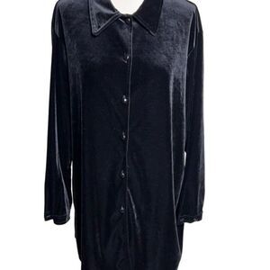 Diane Von Furstenberg The Color Authority Black Velvet Button Up Tunic 1X
